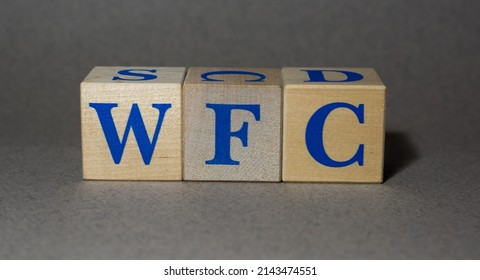 January 19, 2022. New York, USA. Stock Ticker Symbol Of Wells Fargo WFC, Made Of Wooden Cubes, On A Gray Background.