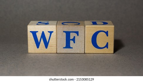 January 19, 2022. New York, USA. Stock Ticker Symbol Of Wells Fargo WFC, Made Of Wooden Cubes, On A Gray Background.