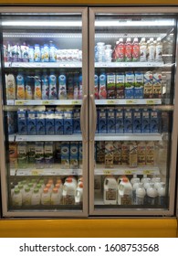 JANUARY 1st, 2020 - Shah Alam, Malaysia. Milk And Other Dairy Product Display In Open Chiller Shelf Inside Supermarkets.