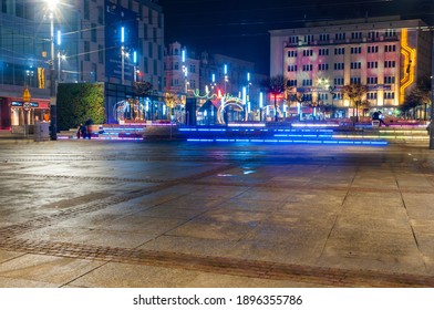 January 2, 2021, Katowice, Poland
  The market square in Katowice is decorated with Christmas illumination.
