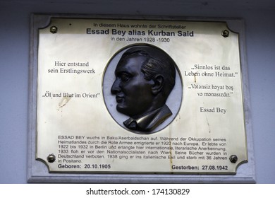 JANUARY 2014 - BERLIN: A Memorial Plate For The Armenian Writer Essad Bey Alias Kurban Said, Berlin-Charlottenburg.