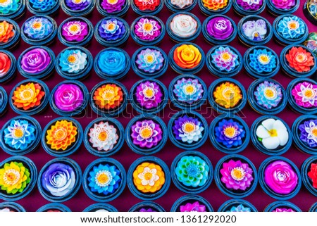 January 2019. Phuket Town Thailand. A View of colorful hand carved soaps on sale at the Sunday walking street market in Phuket Old Town
