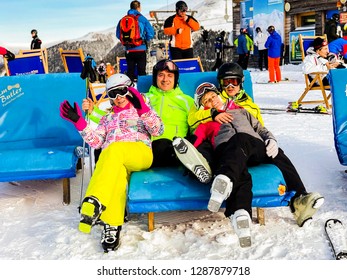 January 2019, Turracher Höhe, Austria - Happy companionship at ski slope