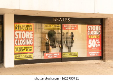 January 2020 - Bedford, Bedfordshire, UK: Beales Department Store, Closing Down, Store Closure