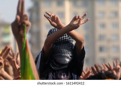 January 2020, Diyarbakir / Turkey; Participation In The Newroz Celebration Organized By The People's Democratic Party (HDP) In Diyarbakır. With Pictures Of Abdullah Öcalan, Founder Of PKK