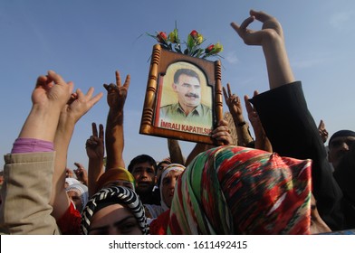 January 2020, Diyarbakir / Turkey; Participation In The Newroz Celebration Organized By The People's Democratic Party (HDP) In Diyarbakır. With Pictures Of Abdullah Öcalan, Founder Of PKK