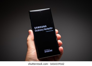 January 2020, RIGA - New Samsung Galaxy Note 10+ Android smartphone is displayed for editorial purposes. Shallow focus effect. - Shutterstock ID 1616119162