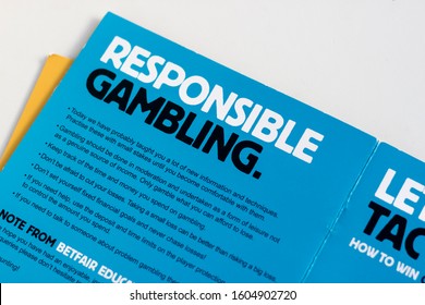 January 2020, Swansea, UK. Responsible Gambling - How To Bet & Trade Leaflet Brochure 