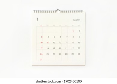 January 2021 calendar page on white background. Calendar background for reminder, business planning, appointment meeting and event.