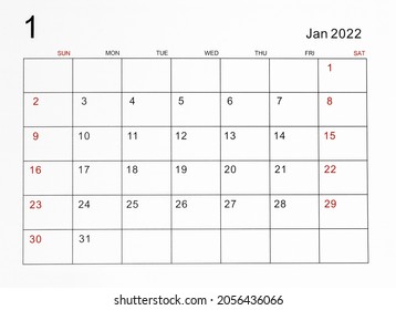 The January 2022 Calendar Template.