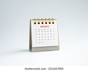 A January 2023 calendar desk for the organizer to plan and reminder isolated on white background, minimal style. White small table calendar with the page of the first month, Happy new year 2023. - Shutterstock ID 2211657005