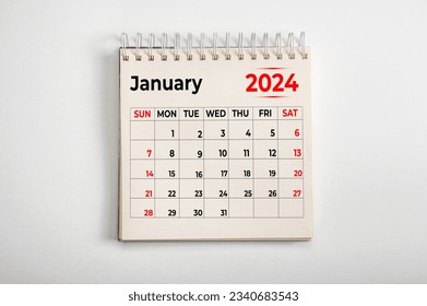 January 2024. Resolution, strategy, solution, goal, business and holidays. Date - month January 2024. Page of annual monthly calendar - January 2024
