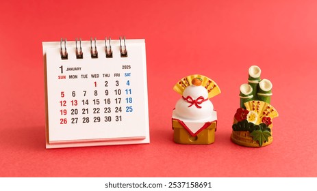 January 2025 Japanese calendar. January calendar and New Year decorations. 2025 Japanese event calendar. - Powered by Shutterstock