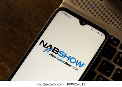 January 21, 2021, Brazil. In This Photo Illustration The NAB Show Logo Seen Displayed On A Smartphone Screen