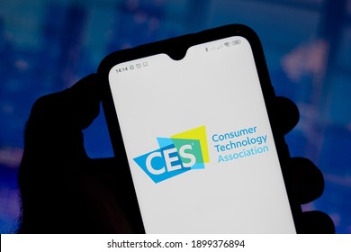 January 21, 2021, Brazil. In This Photo Illustration The Consumer Electronics Show (CES) Logo Seen Displayed On A Smartphone Screen