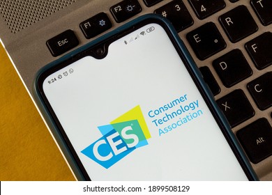 January 21, 2021, Brazil. In This Photo Illustration The Consumer Electronics Show (CES) Logo Seen Displayed On A Smartphone Screen