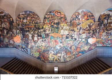 January 22, 2017. The History Of Mexico, Diego Rivera Fresco Mural, National Palace, Mexico City