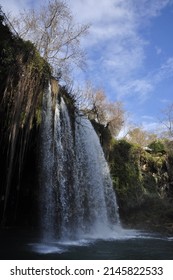 January 25, 2022 - Antalya, Turkey: Beautiful Waterfall Of Düden Is Alive Under The Bright Sky. 