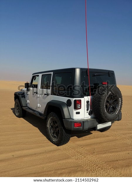 January 29th, 2022: Jeep Wrangler in a desert -\
Dubai, UAE