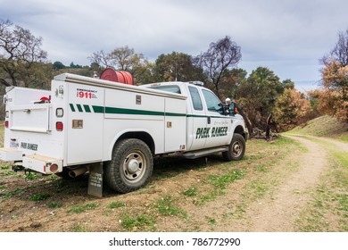 January 3, 2018 San Jose / CA / USA - Ranger Service Truck Parked In Alum Rock Park, Santa Clara County