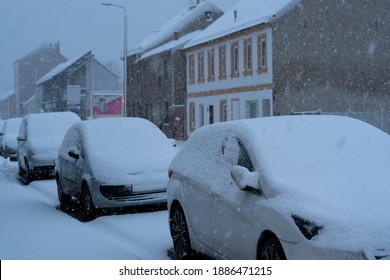 January 3, 2021 , City Of Luckenwalde , Germany , The First Snow In The New Year In Germany In The State Of Brandenburg