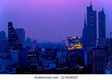 January 30, 2019, Thailand. Night View Of Bangkok City. Light And Color Of Various Attractions, Condos, Phi Phak, Which Are Beautiful, Comfortable And The Weather Is Not Hot.