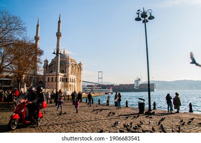 January 8, 2021 People Are Watching Bosphorus From Ortaköy Square 