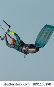 January 8th 2021, Dubai UAE,  A Kitesurfer While Participating In The Free Style Competition Of Kite Surf Open In Kite Beach, Dubai