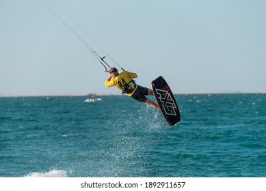 January 8th 2021, Dubai UAE,  A Kitesurfer While Participating In The Free Style Competition Of Kite Surf Open In Kite Beach, Dubai