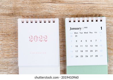 January Calendar 2022 On Wooden Background.