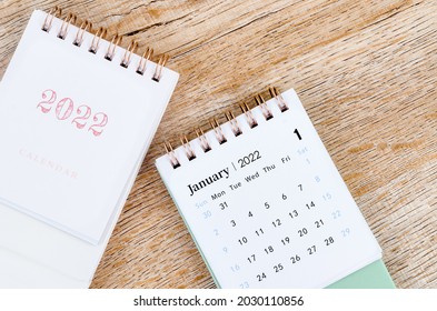 January Calendar 2022 On Wooden Background.