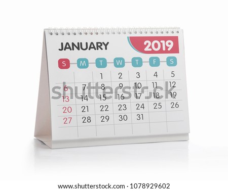 January White Office Calendar 2019 Isolated on White