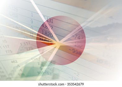 Japan Economy Concept - Financial Data On Japan Flag