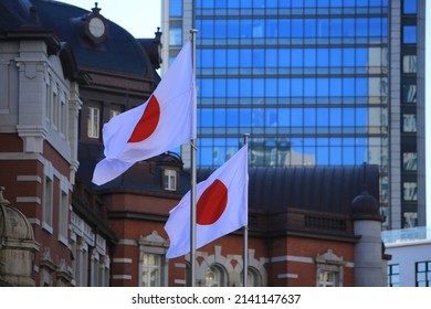 Japan Flag Pole In Waving 