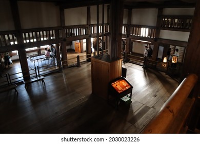 Japan, Hyogo, Himeji - October 5, 2019: A View Of The Interior Of The Himeji Castle From Top.