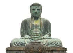 Japan, Kamakura, Great Buddha Statue. Front View, Isolated On White, Path Included