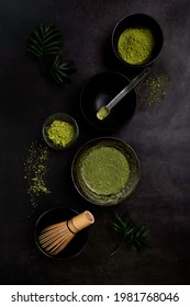 Japan matcha green tea with dark background