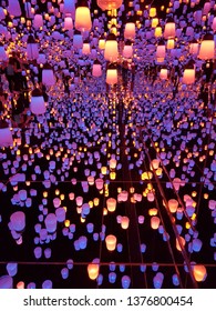 Japan, Mori Digital Of Art Museum, Orange Radient In Purple Color Of Lanterns Exhibition Located In Odaiba; Tokyo, Japan On April 19, 2019