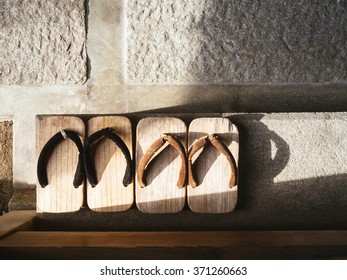 Japan Traditional Footwear Zori On Cement Floor Top View