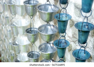 Japan Traditional Rain Chains - Kusaritoi Hanging On The Wall.