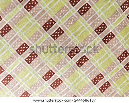 Japan vintage fabric with polkadots  and grids in lime green and light brown and maroon colours 