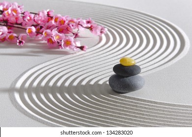 Japan Zen Garden Of Meditation With Stone And Structure In Sand