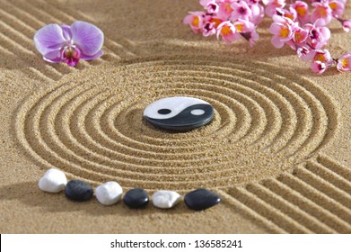 Japan Zen Garden With Yin And Yang