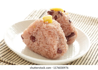 Japanese Autumn Food, Chestnut In Red Bean Sticky Rice Ball