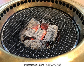 Japanese BBQ grill with charcoal fire