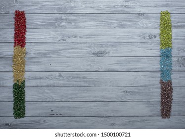 Japanese Beads Of Long Magatama On Wooden Background