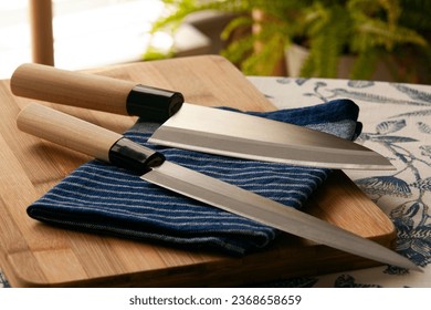 Japanese Chef Knives on the Cutting Board