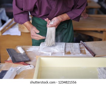 Japanese Chef Making Soba Noodles