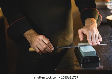 Japanese Chef Sharpening Japanese Knife