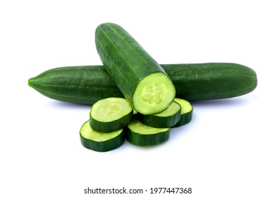 Japanese cucumber slices on white background